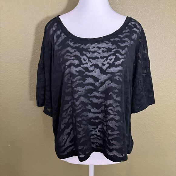 Good American Women's Size 6 Oversized Sleeve Burnout Tee Black Zebra Semi Sheer - Picture 1 of 7